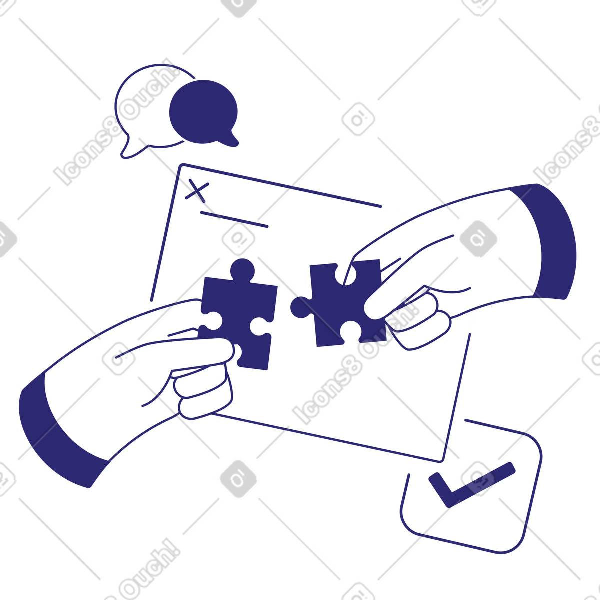 Problem solving with hands connecting puzzle illustration in Cut style download in PNG, SVG