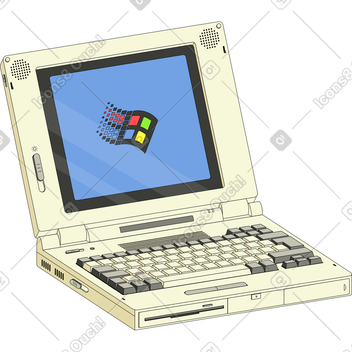 스타일의 Vintage laptop computer with retro windows startup screen 일러스트레이션 PNG, SVG 다운로드