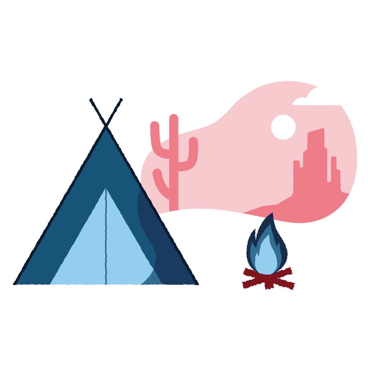 Illustration Camping avec feu de camp et tente dans le style Cherry à télécharger aux formats PNG, SVG