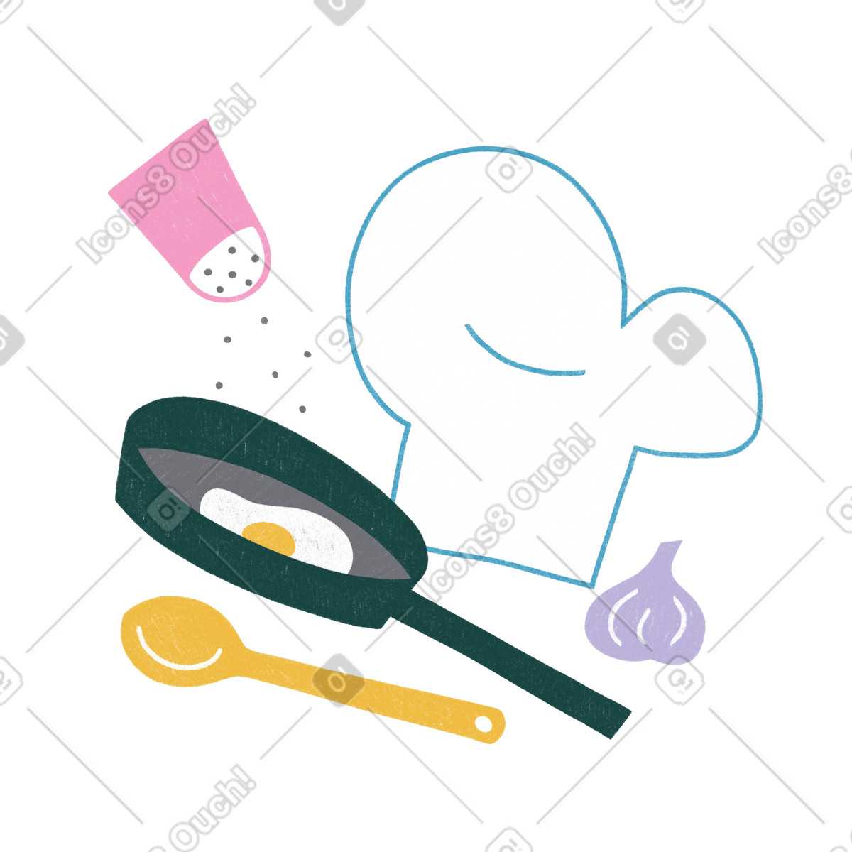 Cooking an egg on a frying pan illustration in Tutti style download in PNG, SVG