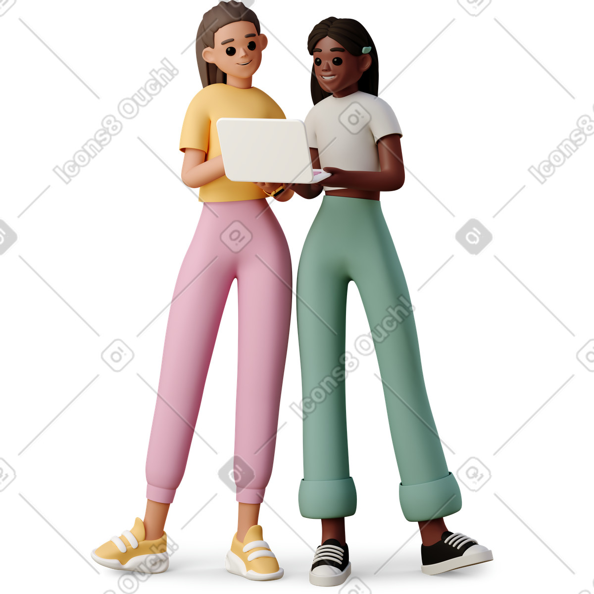 3D Casual life 스타일의 Browsing laptop together, teamwork and digital collaboration 일러스트레이션 PNG, SVG 다운로드