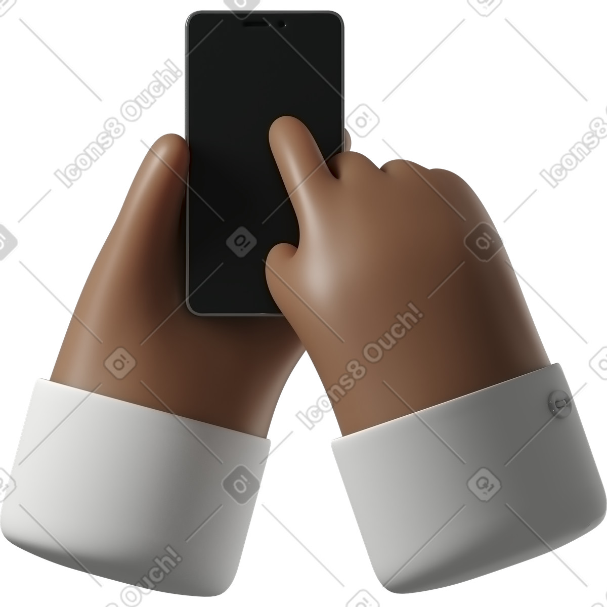 Illustration Mains de peau brun foncé tenant un téléphone dans le style 3D Hands Fun&Wild à télécharger aux formats PNG, SVG