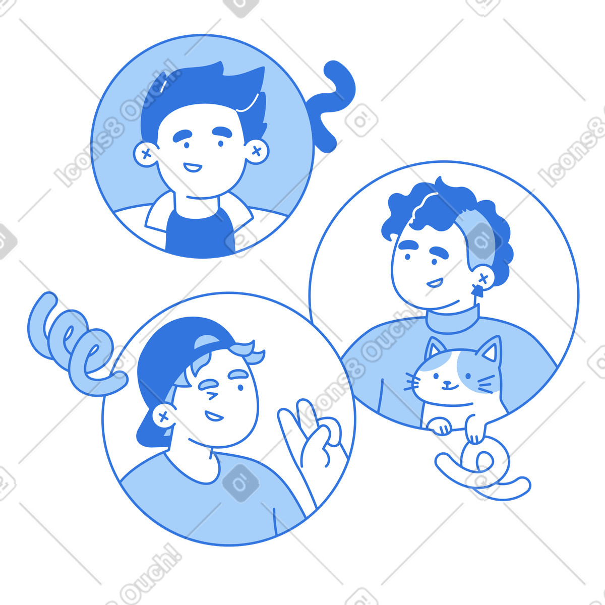 Illustration Avatars of cheerful friends, Digital avatar selection for user profiles dans le style Sky à télécharger aux formats PNG, SVG