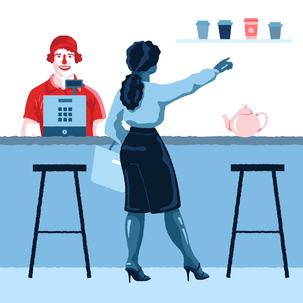 Иллюстрация Woman ordering coffee in a cafe в стиле Cherry — скачать в форматах PNG, SVG