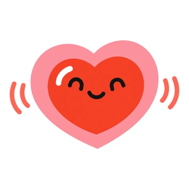 A cartoon heart with a vibrant red color is placed prominently in the center of the image. The heart features a glossy finish that enhances its cartoonish appearance. It is illustrated with exaggerated, rounded edges and a cheerful expression on its face. Around the heart, there is a soft, pulsating glow that radiates outward in shades of pink and orange. The glow produces a rhythmic effect, emphasizing the steady beating of the heart. The background is a subtle, light color to highlight the heart and its glow.