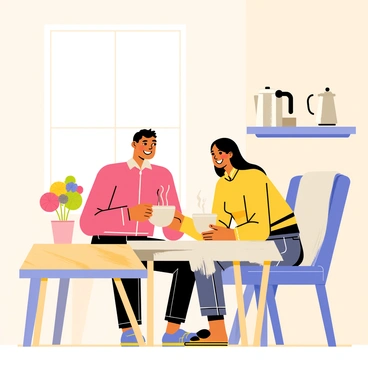 A couple sharing a moment over coffee brewed from a Bialetti moka pot in a cozy corner of their home