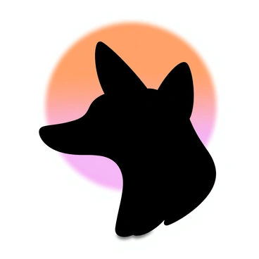 A fox head is silhouetted against a vibrant sunset. The background features a gradient of warm hues of orange and pink, blending together seamlessly. The fox's ears are pointed and its shape is distinct, forming a striking contrast with the colorful sky. The silhouette captures the essence of the fox, with the sunset casting a gentle glow around the edges.