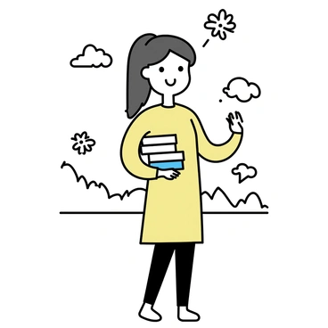 A young woman named Kartini stands confidently with her head held high. She has long, dark hair tied back, and she is wearing a traditional Indonesian dress. In her hands, she holds a stack of books, representing her commitment to education and knowledge. The background features a subtle depiction of obstacles, such as rocky hills and dark clouds, emphasizing the challenges she faces. Despite these challenges, her expression reflects determination and strength, symbolizing resilience. Surrounding her are faint outlines of flowers, symbolizing hope and growth.