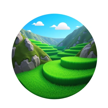 Lush, green rice terraces sculpted into the steep slopes of a mountain. Each terrace features a vibrant green hue, reflecting the healthy rice plants growing in neat rows. The terraces are layered, showcasing varying heights and depths, with water glistening in the paddies beneath the sunlight. The surrounding mountain landscape is rugged yet beautiful, with rocky outcrops and a clear blue sky overhead. Wisps of clouds drift lazily, casting soft shadows over the terraces.
