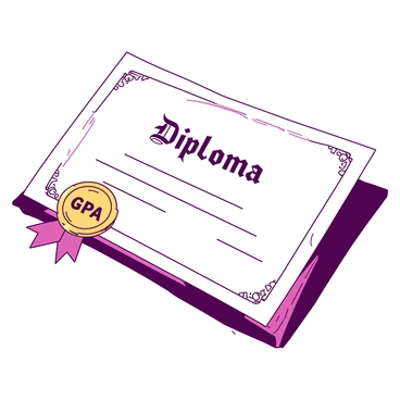 A close-up of a diploma on a smooth white surface. The diploma features elegant, ornate borders in a contrasting color. In the center, the text "Diploma" is prominently displayed, showcasing intricate calligraphy. To the side, a gold GPA seal is affixed, gleaming under soft light, indicating academic excellence. The background is softly blurred, drawing attention to the details of the diploma and the seal, emphasizing their significance.