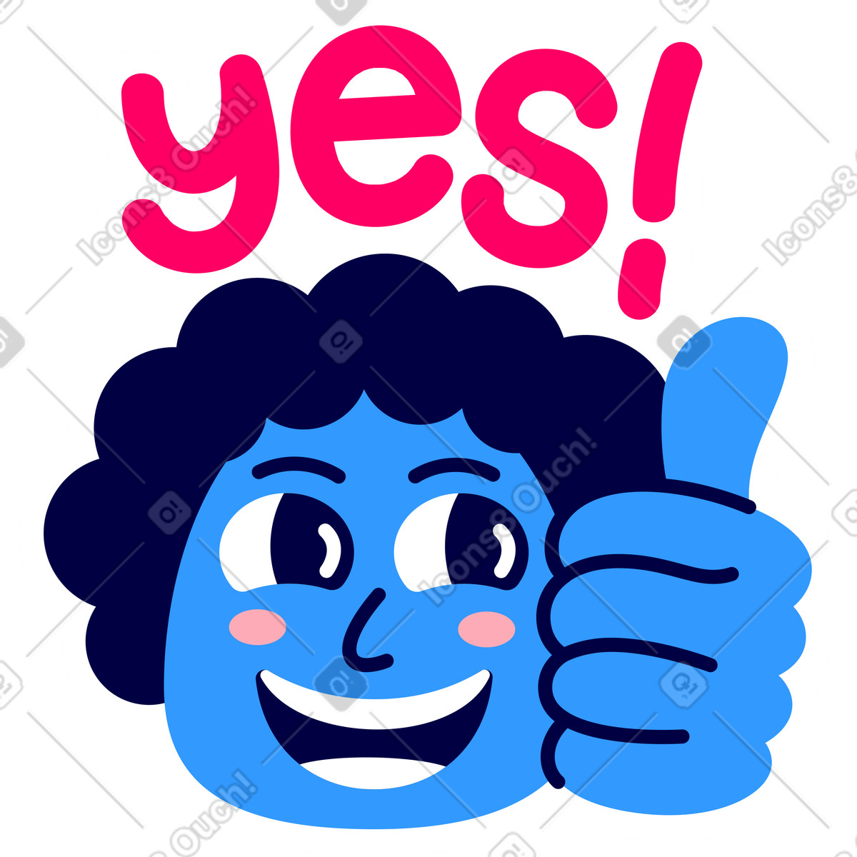 Adesivo con scritta sì! ragazzo felice illustrazione animata in stile Rondy Stickers scaricabile in GIF, Lottie (JSON), AE