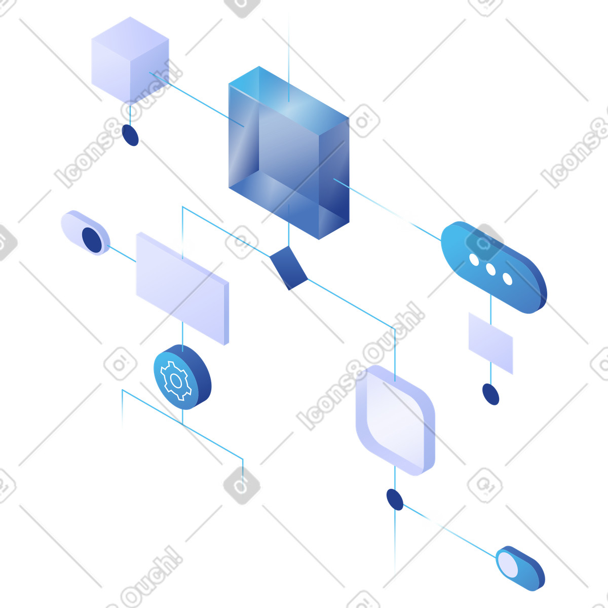 Moduli astratti connessi, integrazione di sistemi digitali e flusso di dati illustration in PNG, SVG