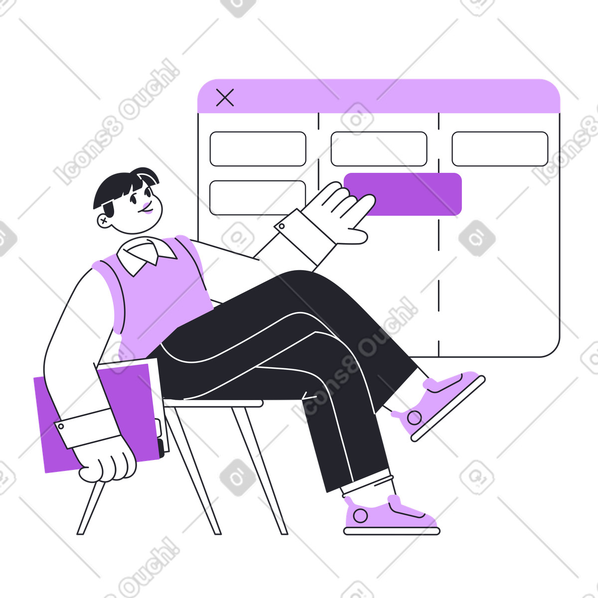 Manager organizing tasks on kanban board, Project management and workflow coordination illustration in Grapy style download in PNG, SVG