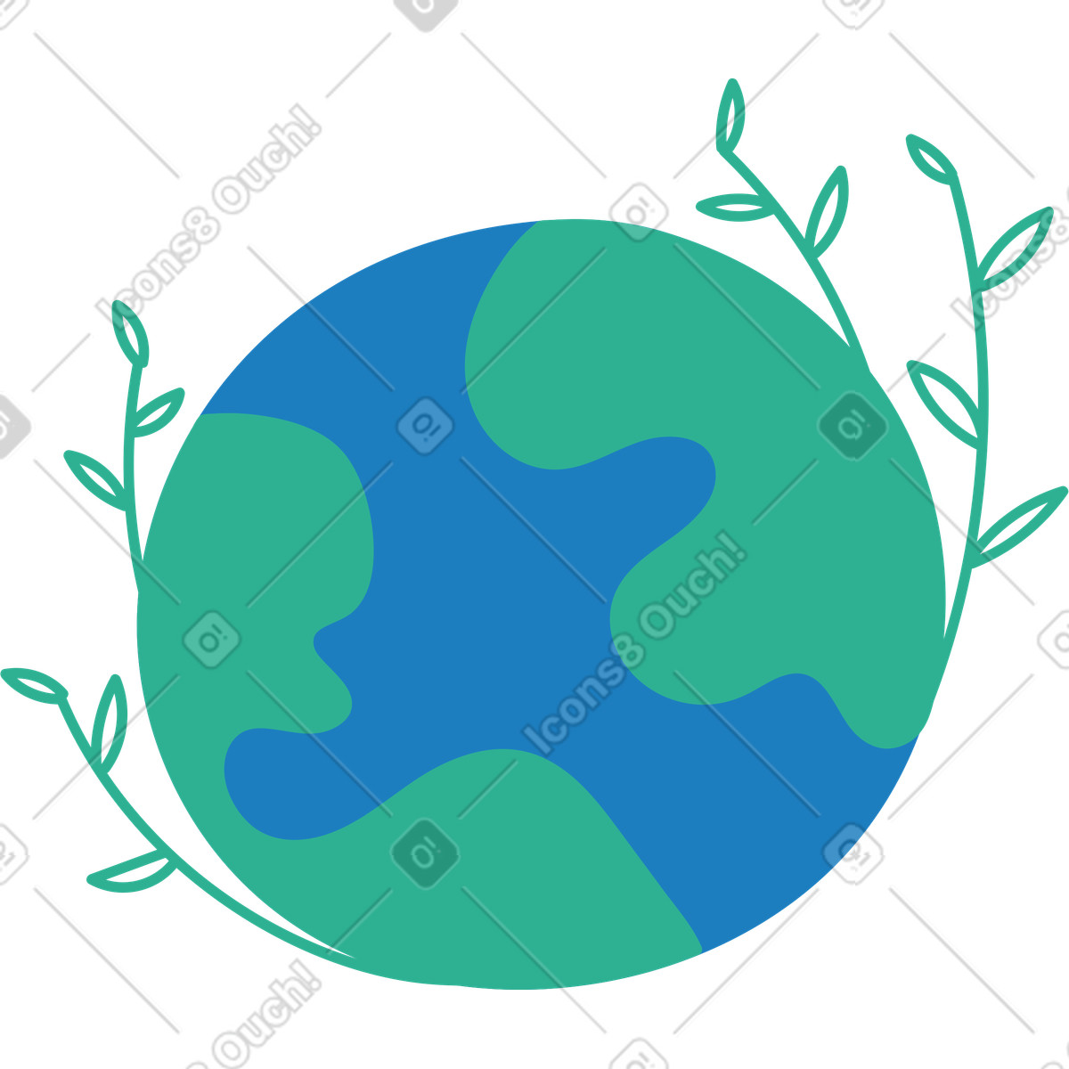 Ilustração de Globo com folhas plantas em no estilo Jelly para baixar em PNG, SVG