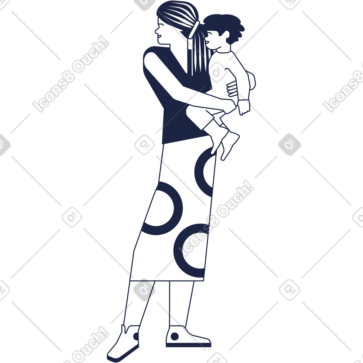 Illustration Maman africaine avec bébé dans le style Urban Line à télécharger aux formats PNG, SVG
