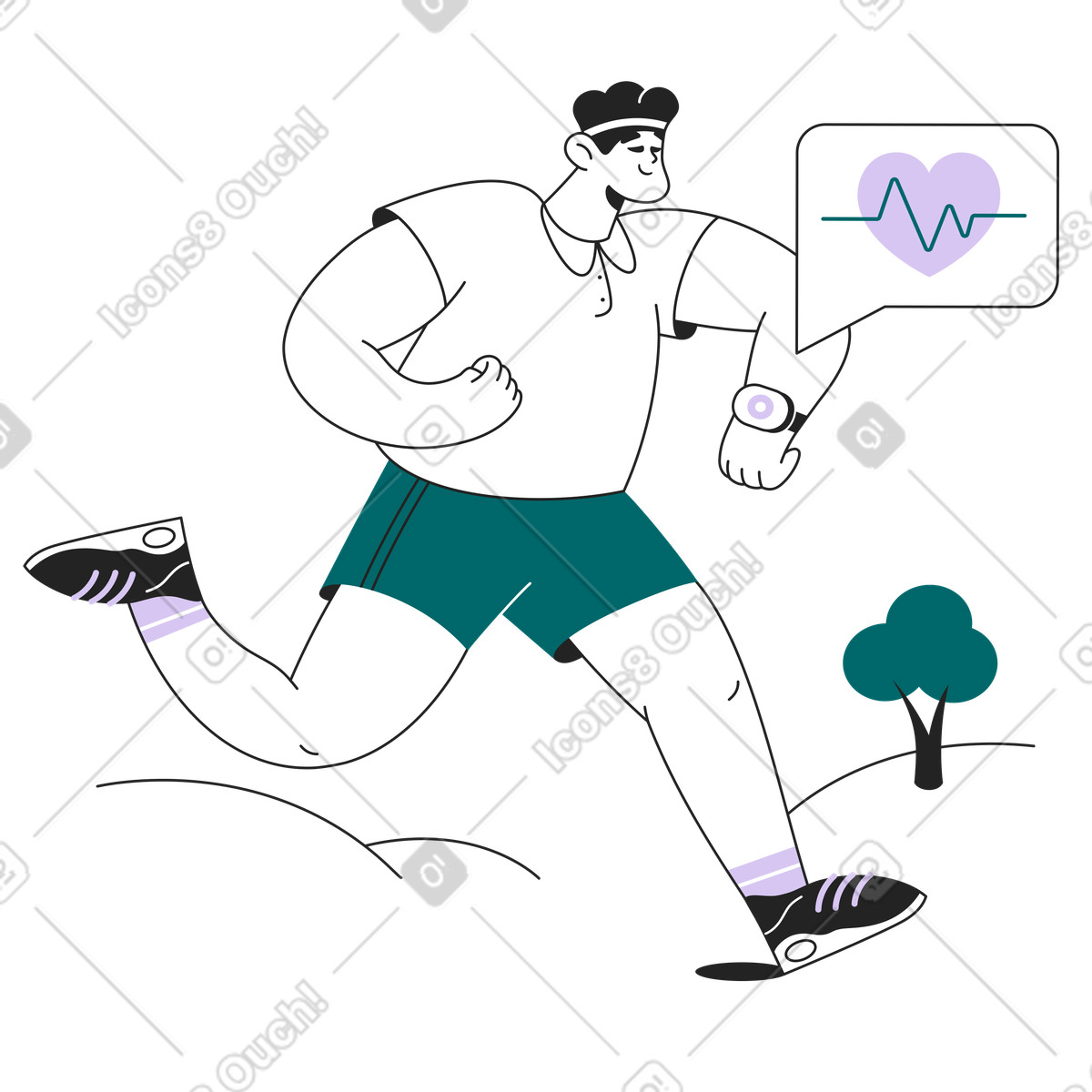 Sammy Line 스타일의 Sportsman running with fitness tracker, Activity and health tracking 일러스트레이션 PNG, SVG 다운로드