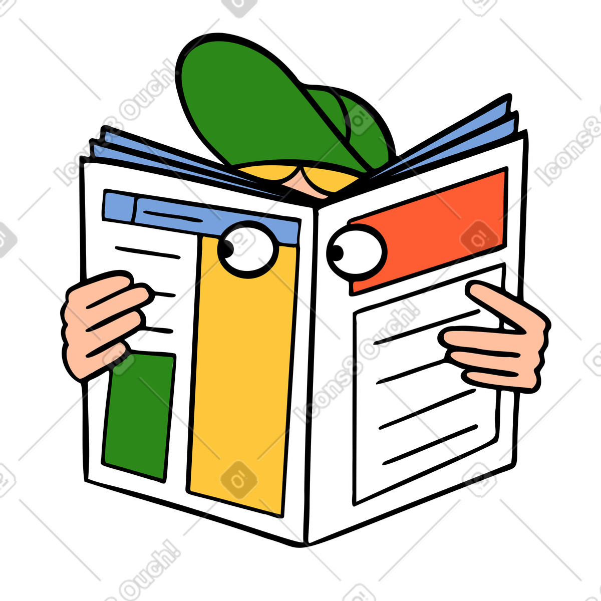 Man looking through holes in a newspaper illustration Comic style download PNG, SVG