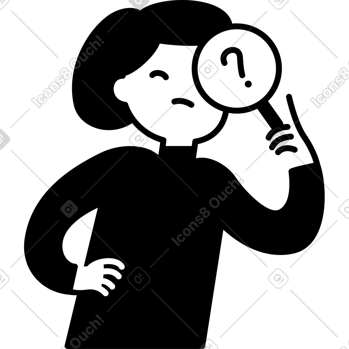 Ilustración Confused character thinking with question mark bubble above head en estilo Notion Line Art a descargar en PNG y SVG