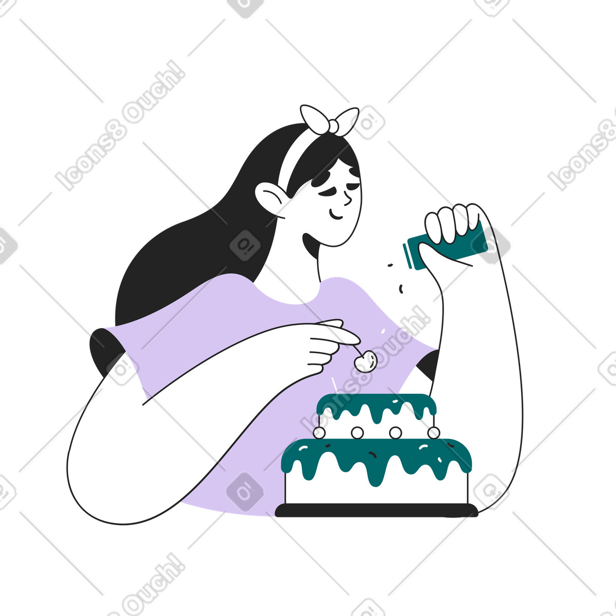Ilustración Pastelero, niña en estilo Sammy Line a descargar en PNG y SVG