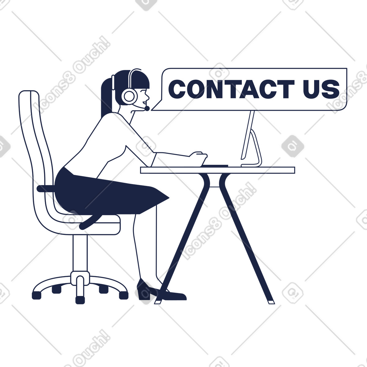 Urban Line 스타일의 Contact us message from support team member, Customer service and communication 일러스트레이션 PNG, SVG 다운로드