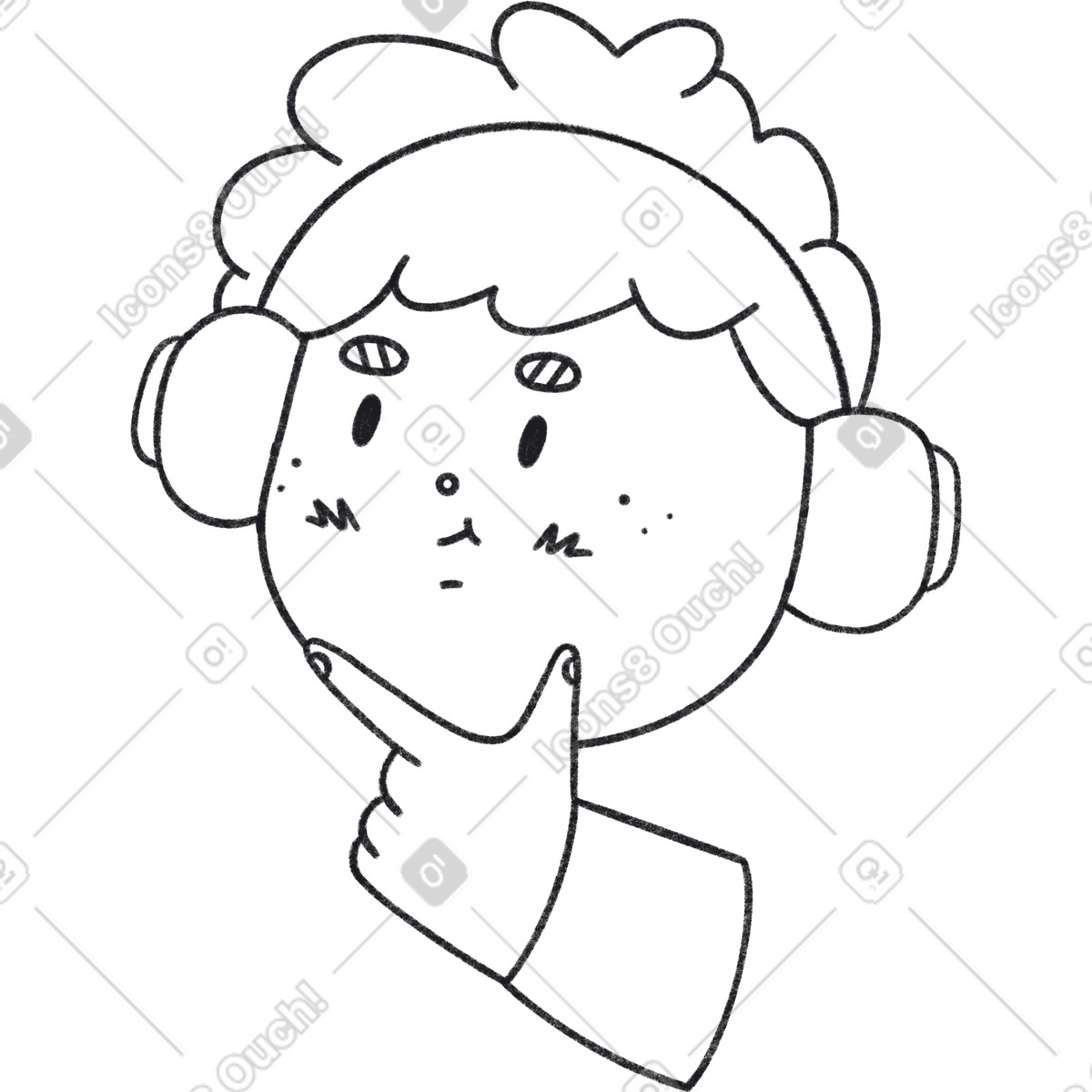 Illustration Garçon dans les écouteurs pensant le style Bonbon Line à télécharger aux formats PNG, SVG