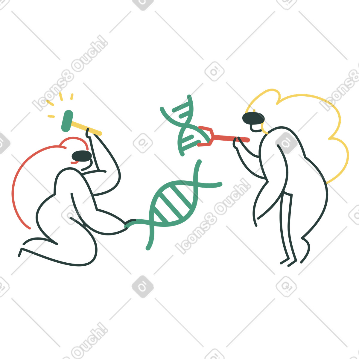 下载 Macaroni 风格的 基因工程与女性组装 dna 插画，支持 PNG、SVG 格式
