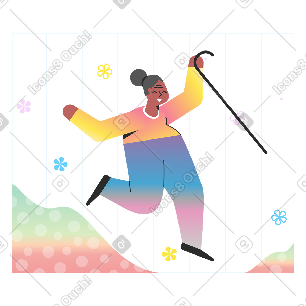 Old woman with a stick illustration elderly clipart images, vectors, graphics collection