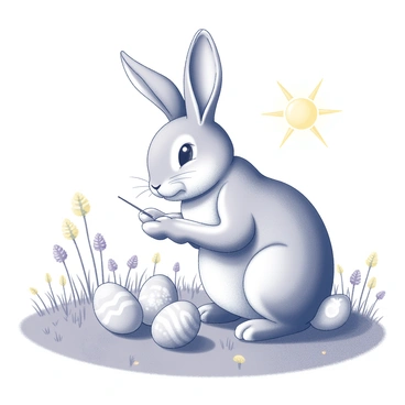 An Osterhase painting colorful Easter eggs in a sunny meadow