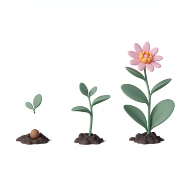 A series of frames showing a seed growing into a flowering plant