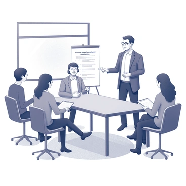 A small group participating in a mock interview workshop with a facilitator guiding them