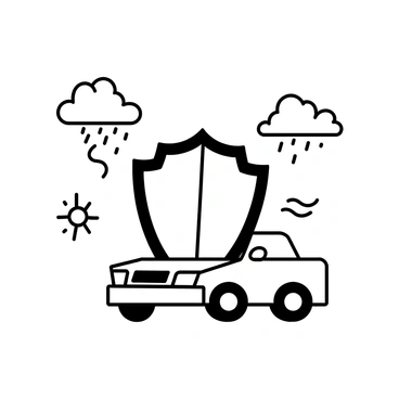 A shield graphic protecting a car from various weather elements