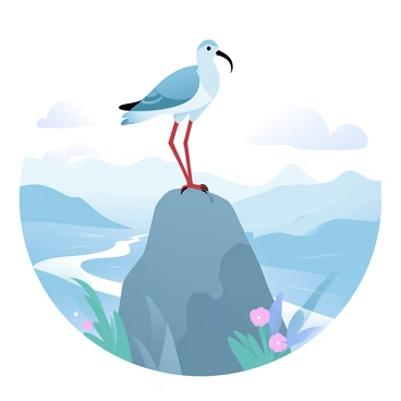 A curlew standing proudly on a mountaintop, overlooking a vast landscape