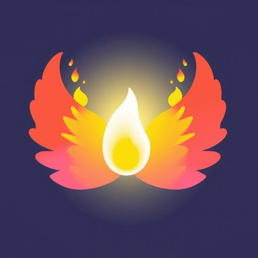 A bright sacred flame is at the center of the image, casting a warm glow. Surrounding the flame are vibrant wings of fire that arc outward, creating a protective barrier around it. The wings feature shades of red, orange, and yellow, with flickering tongues of flame extending from them. The background is dark to enhance the brightness of the flame and the intensity of the wings. The overall composition conveys a strong sense of safety and spiritual protection emanating from the flame.