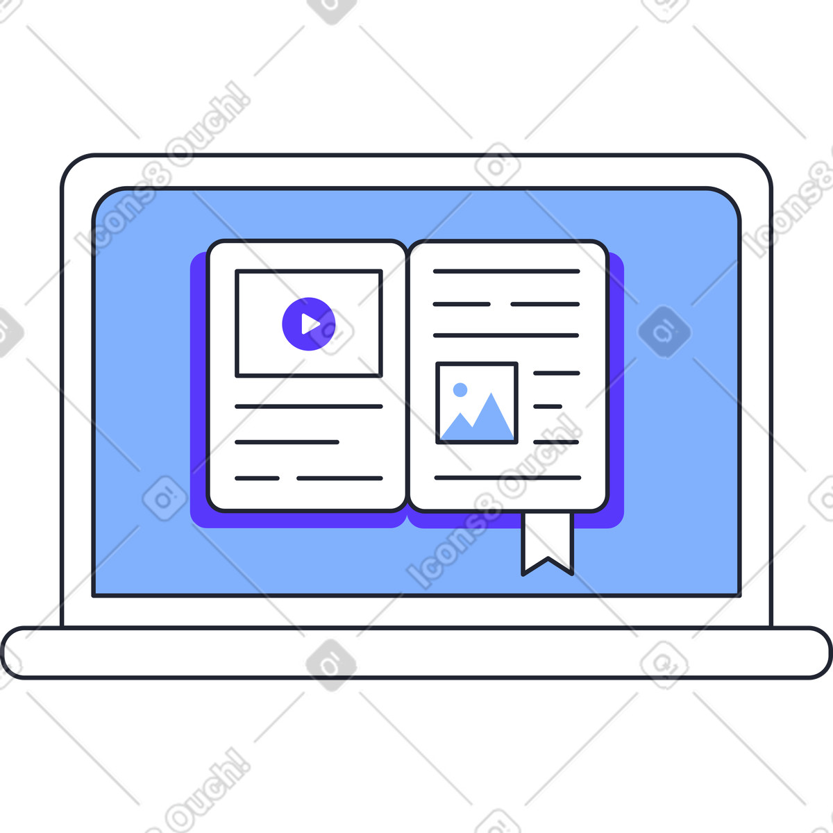 Laptop education illustration in Pablita style download in PNG, SVG