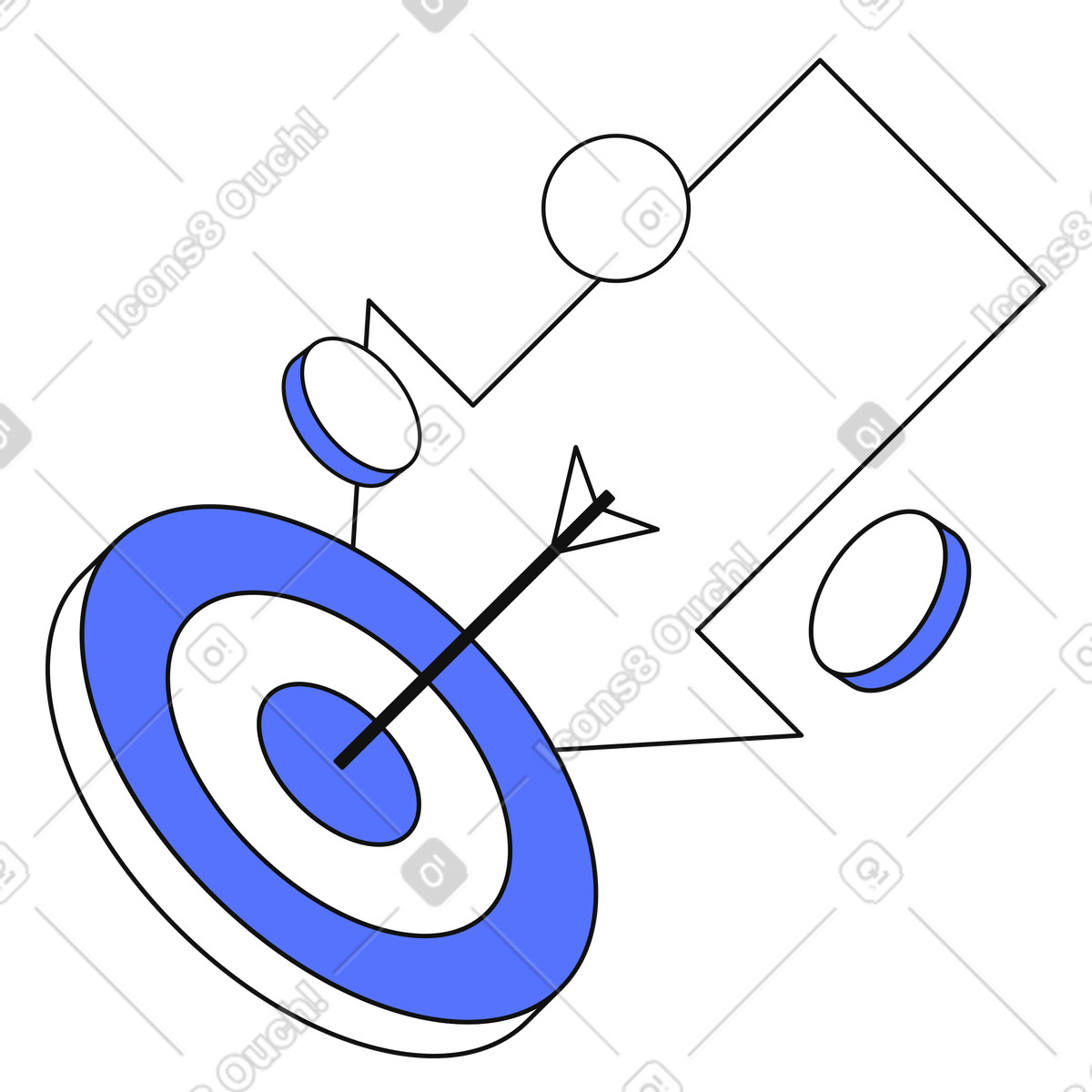 Ilustração de Target marketing arrow hitting bullseye symbolizing successful campaign strategy em no estilo Main para baixar em PNG, SVG
