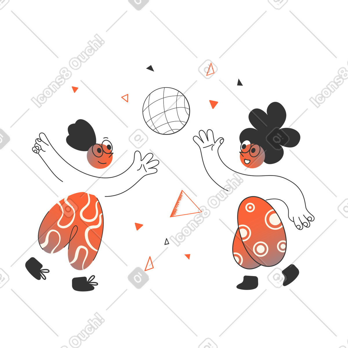 Kids playing with volleyball ball illustration in Crayon style download in PNG, SVG