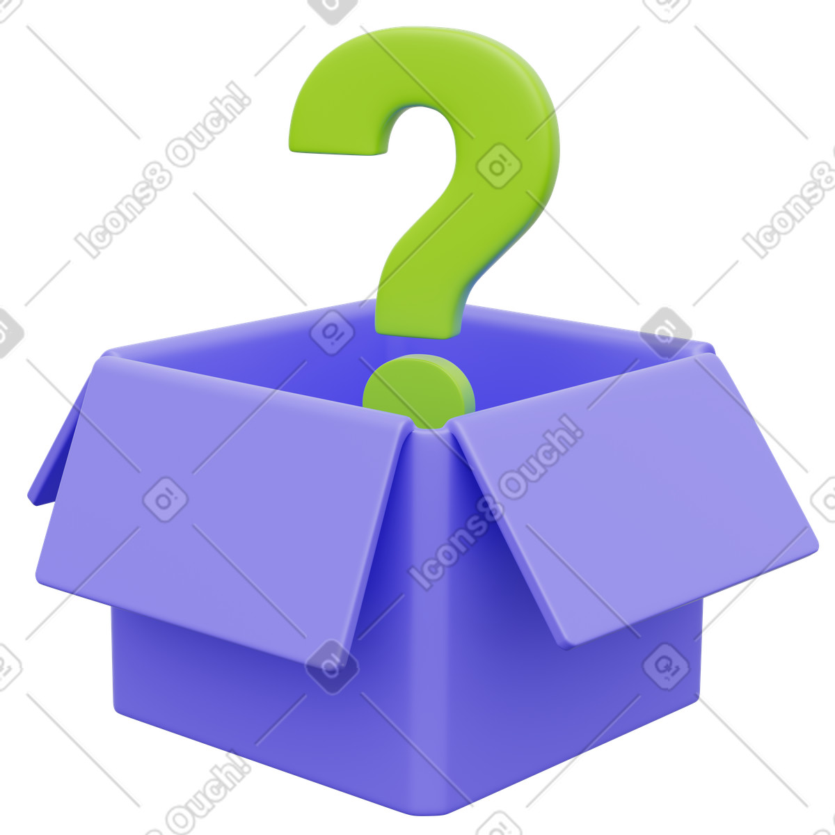 下载 3D Playful 风格的 Mystery box concept showing question mark popping out open package 插画，支持 PNG、SVG 格式