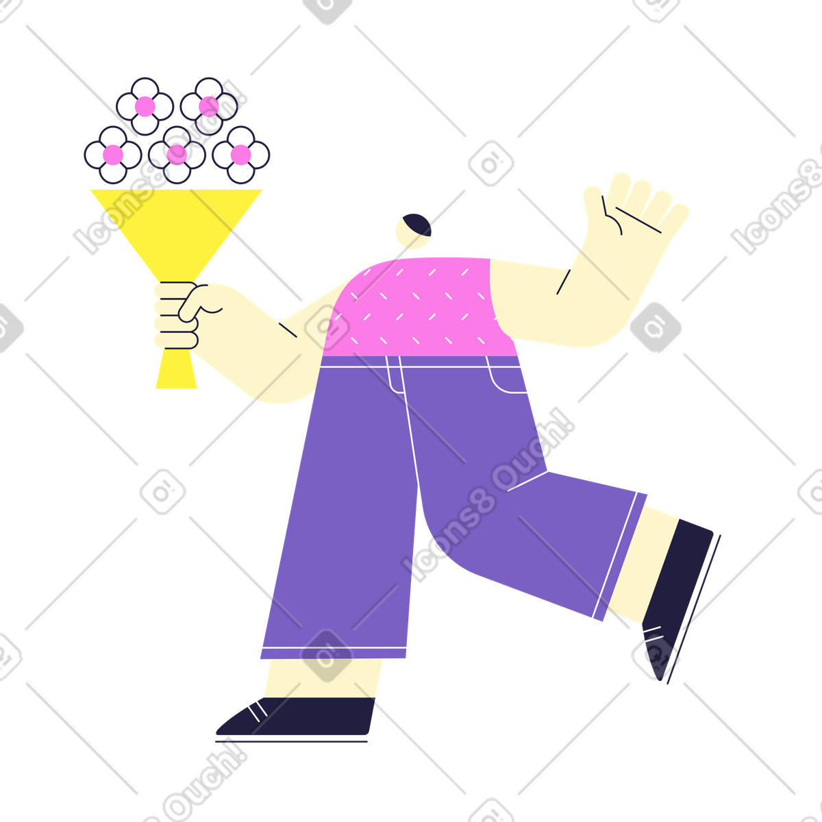 Ilustración Hombre sujetando un ramo de flores en estilo Mellow a descargar en PNG y SVG
