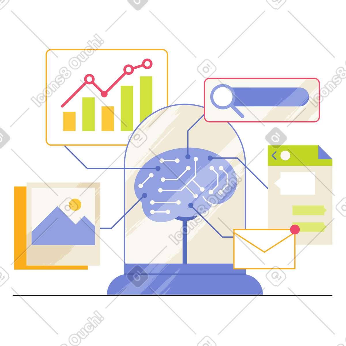 下载 Juicy 风格的 AI brain managing multiple data streams, Smart automation and multitasking 插画，支持 PNG、SVG 格式