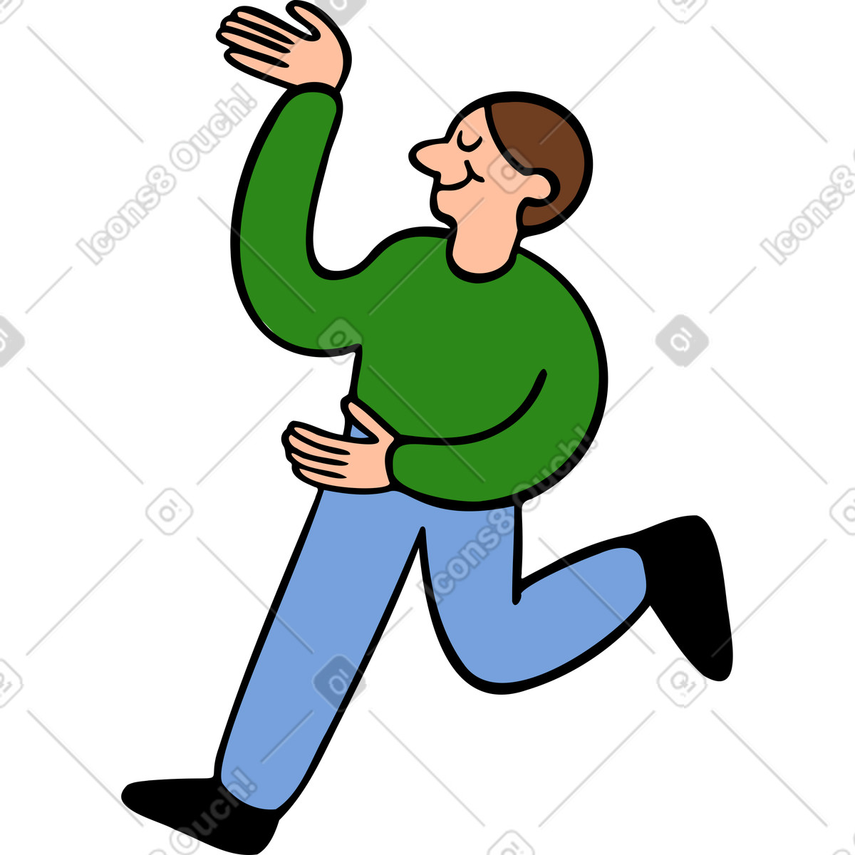 Glücklicher mann läuft herum-Illustration im Comic-Stil als Download in PNG, SVG