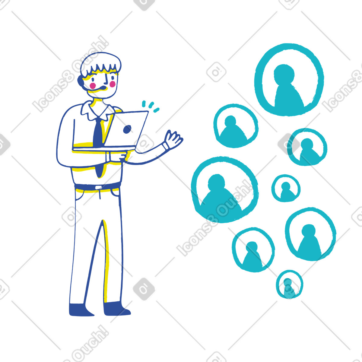 Ilustração de Teacher having online class with his students, Virtual classroom or remote training em no estilo Lime para baixar em PNG, SVG