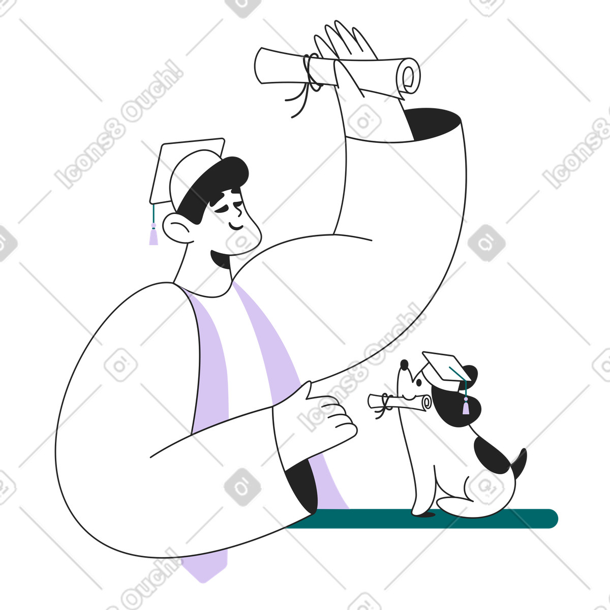 Graduate with a diploma and a dog illustration high-quality clipart graphics