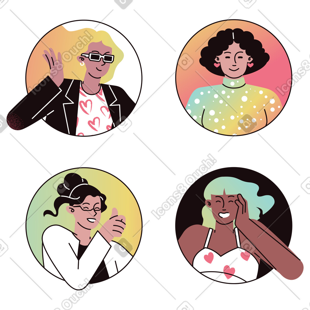 Delight 스타일의 Various user avatars, Profile icons or social media account images 일러스트레이션 PNG, SVG 다운로드