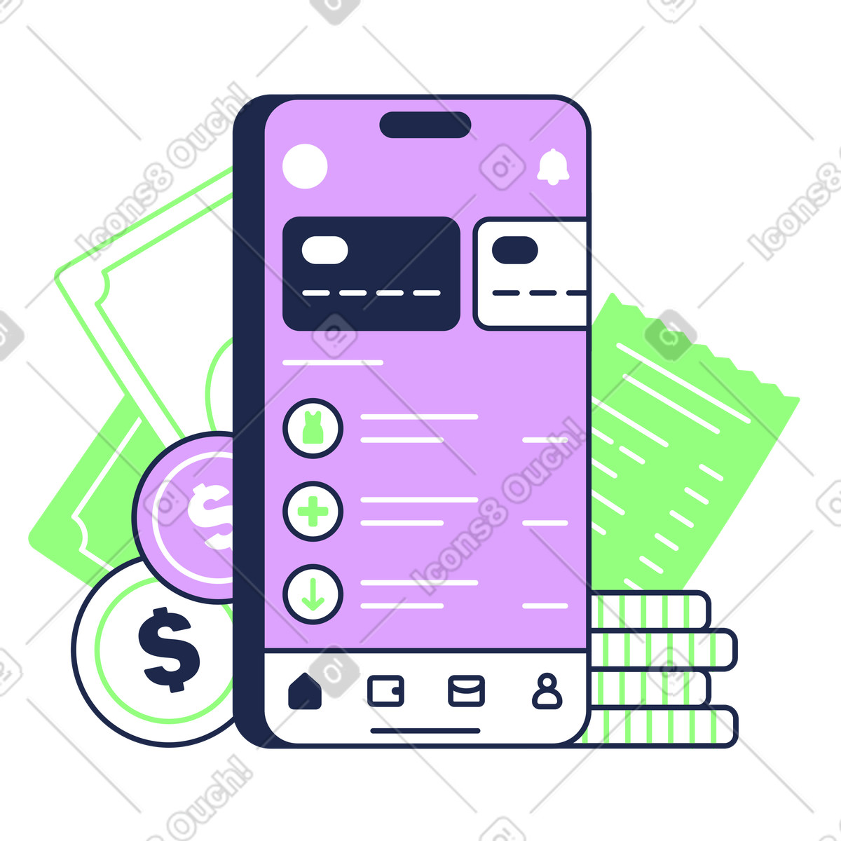 Neobank mobile application and fintech illustration in PNG, SVG