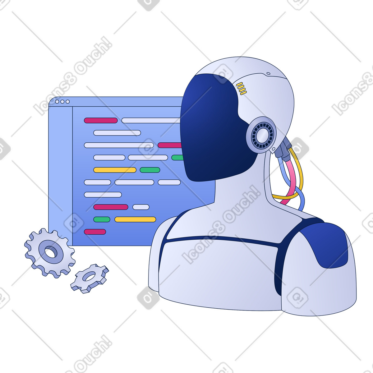 Humanoid robot and programming animated illustration in GIF, Lottie (JSON), AE