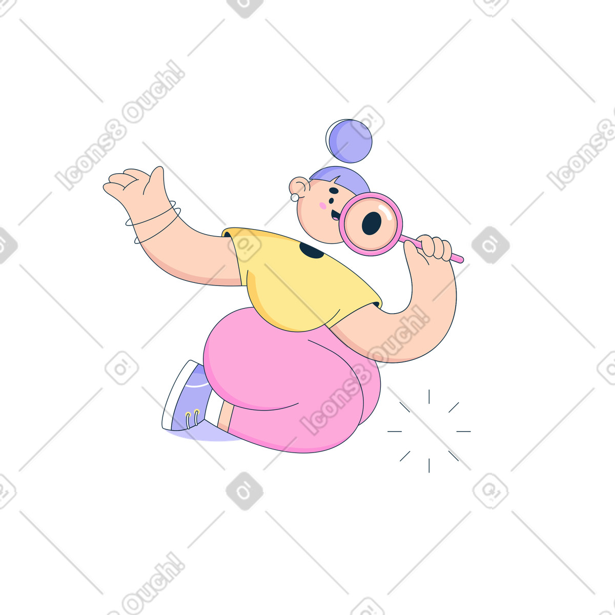 Frau mit lupe auf der suche nach einem verlorenen gegenstand-Illustration im Bubble gum-Stil als Download in PNG, SVG