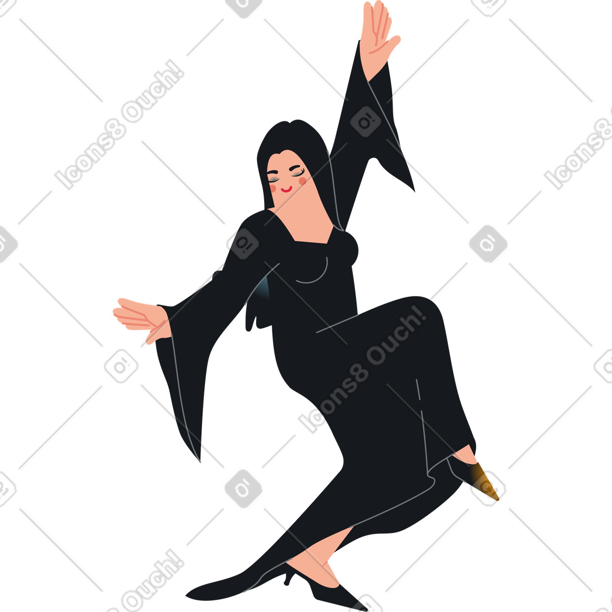 Fizzy スタイルの 黒いドレスを着て踊る女性 のイラストをPNG、SVG形式でダウンロード