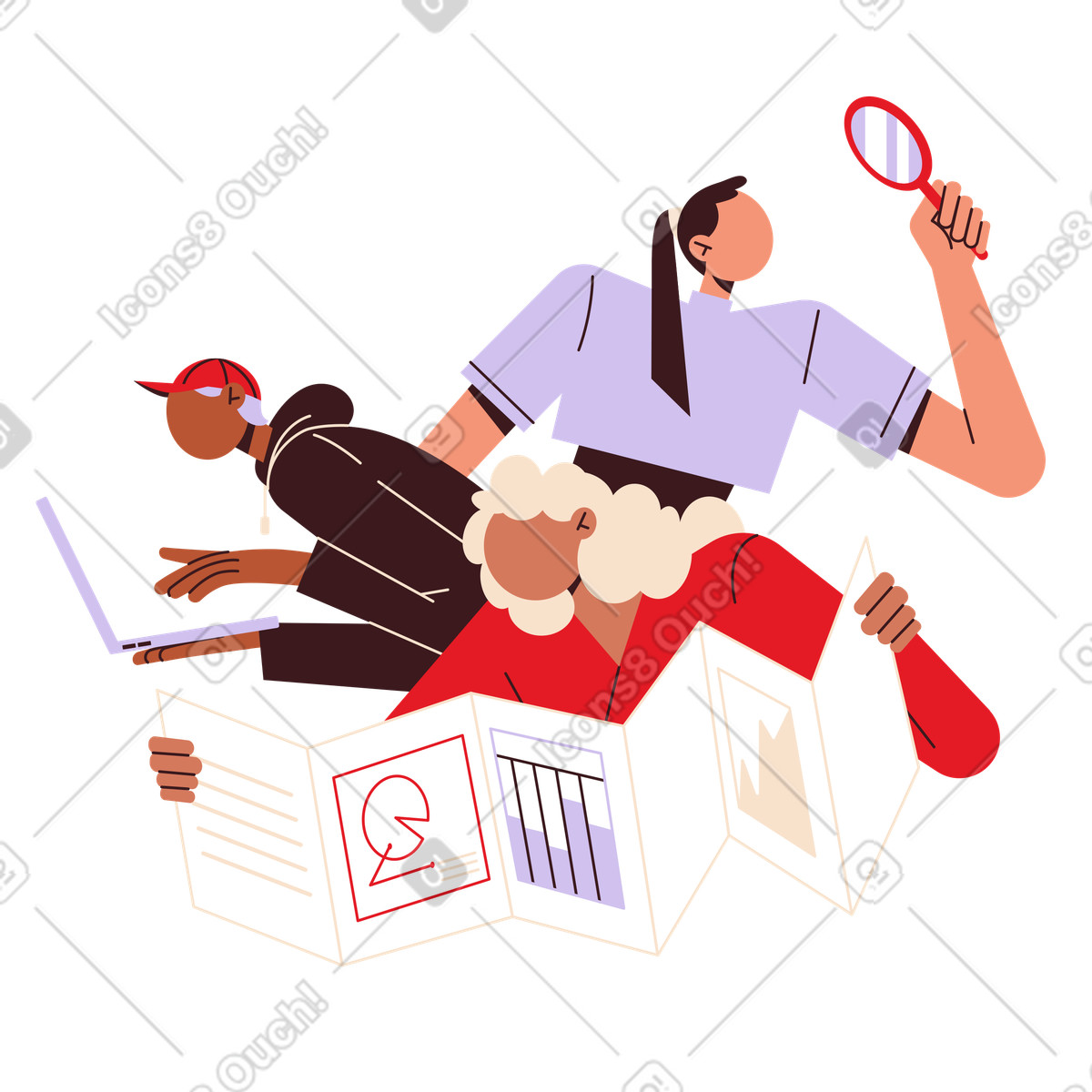 Team working together illustration in Folks style download in PNG, SVG