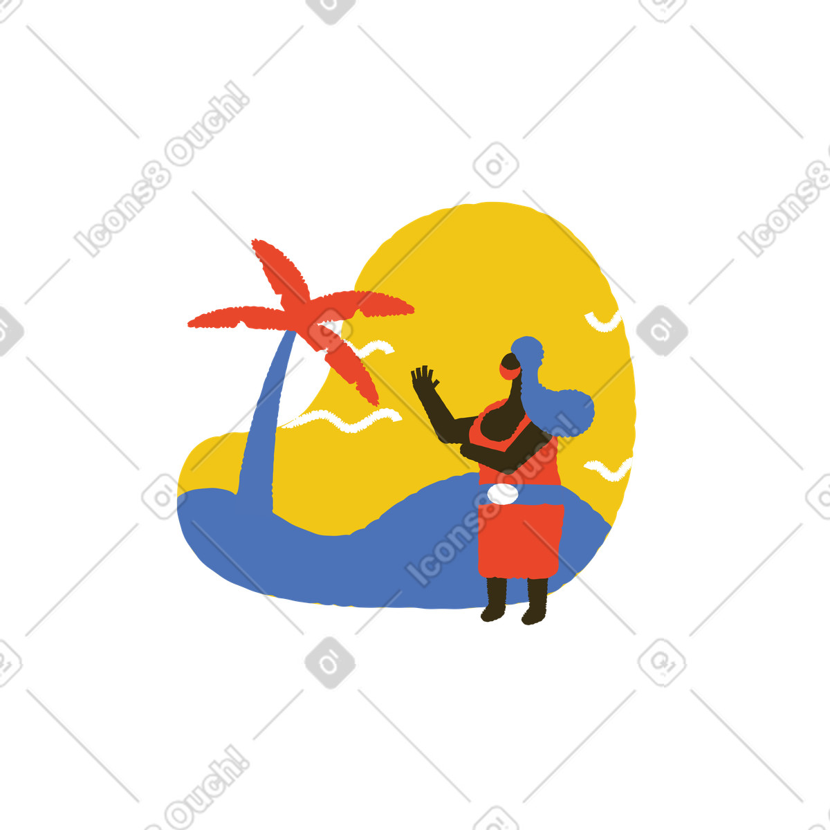 Mit maske am strand-Illustration im Bermuda-Stil als Download in PNG, SVG