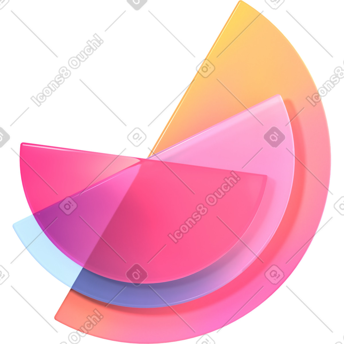 Three transparent half-discs illustration in 3D Glassy style download in PNG, SVG